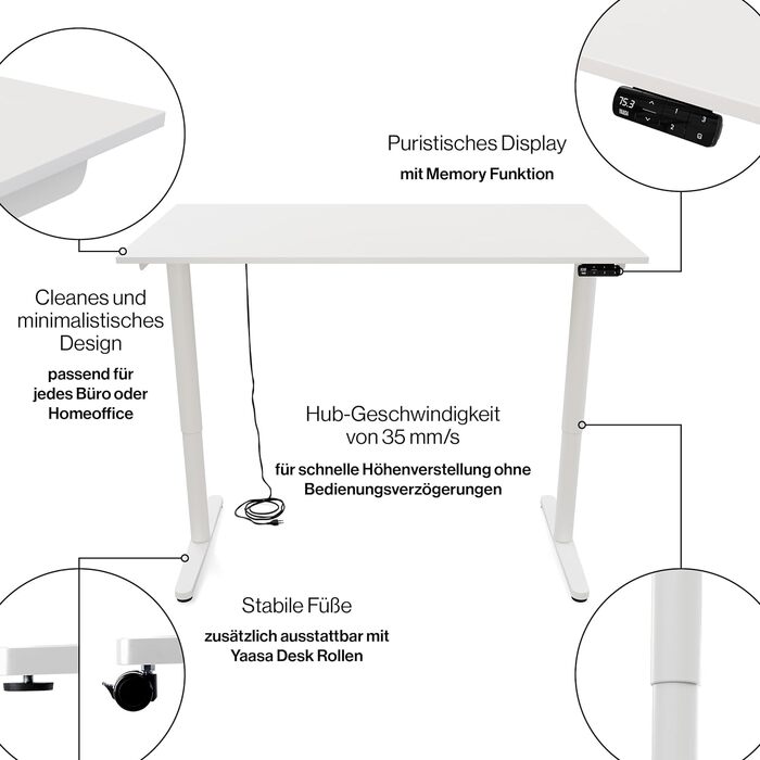 Дитяча парта Yaasa Desk Basic S, 120x70 см, з замком для ключів та USB-портом для зарядки, парта, що росте разом з дитиною (біла, 160 x 80 см)