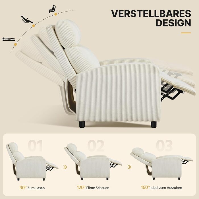 Крісло-релакс Yaheetech для телевізора, крісло-софа, крісло для відпочинку з регульованою підніжкою, лежак з бежевої тканини Cord