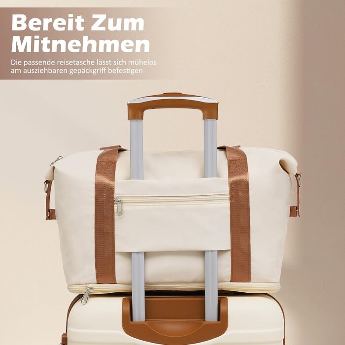 Набір валіз COOLIFE 3шт: велика валіза, сумка для подорожей, культиватор. ABS, TSA-замок, 4 колеса. Білий/коричневий.