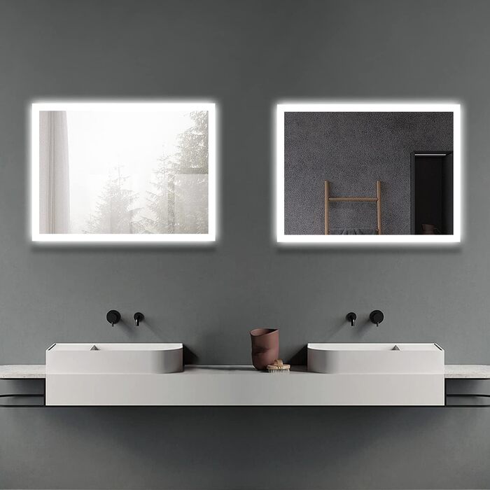 LED дзеркало для ванної кімнати Boromal 40x60 см з підсвічуванням та вимикачем, 6500K, холодний білий світ, Стиль Jb