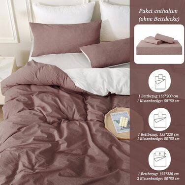 Набір постільної білизни SOULFUL 155x220 з бавовни (4 шт.): 2x 135x200 + 2x 80x80, з блискавкою, текстура як Stone Washed Leinen, цегляно-червоний колір