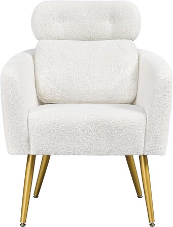 Крісло Yaheetech з тканини букле, м'яке, з регульованою підголівником, для вітальні/офісу, біле