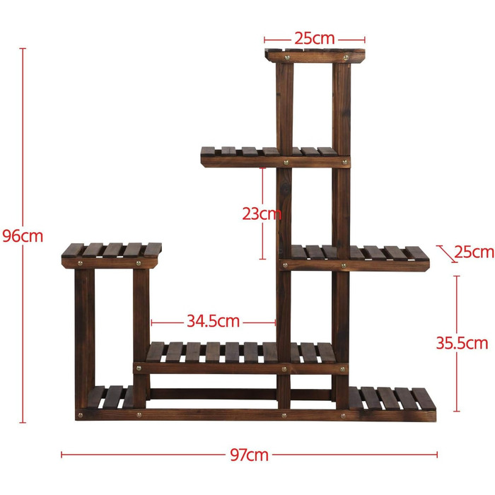 Дерев'яна полиця для рослин Yaheetech 6 ярусів для балкона/саду 97x96x25 см