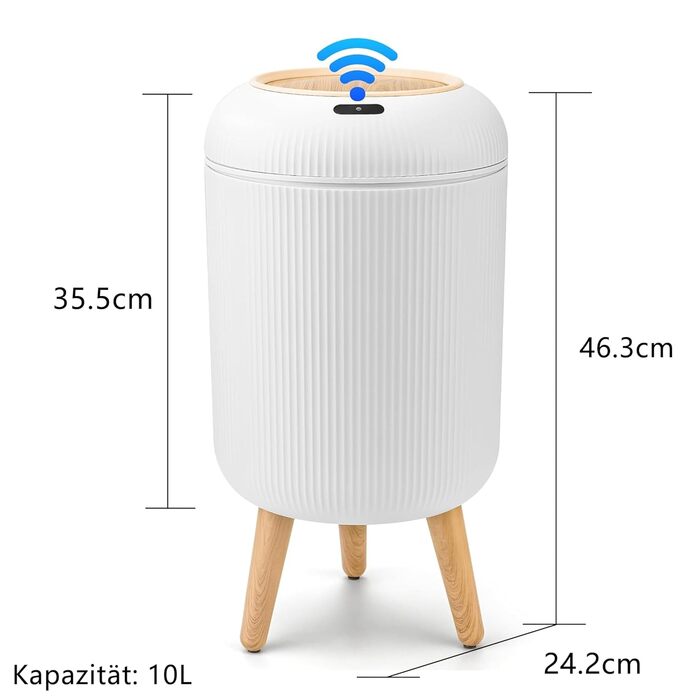 Автоматичний сміттєвий бак з сенсором 12L - Білий сміттєвий контейнер з датчиком для кухні, ванної кімнати, офісу, спальні, туалету. Безшумний, вологостійкий, герметичний.