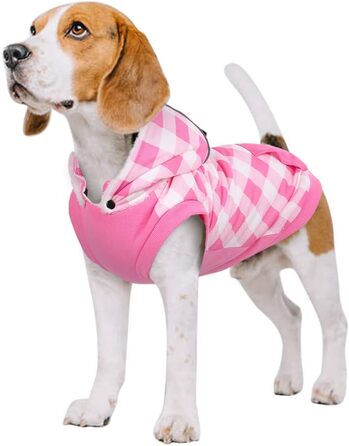 Зимове пальто для собак в тонку клітку, вітрозахисне пальто для собак з флісовою підкладкою Одяг для собак Світловідбиваюча куртка для собак Жилет для маленьких собак розміром з сідло це знімна капелюх (3XL, рожевого кольору)