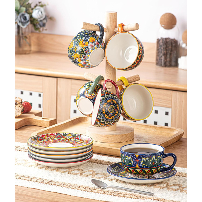 Кавовий сервіс Henten Home з порцеляни, 6 чашок, 250 мл, ручної роботи, набір для 6 осіб. Включає чашки та блюдця