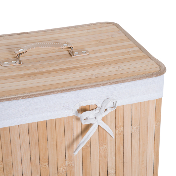 Кошик для білизни HOMCOM Коробка для білизни з кришкою 72 л складний бамбуковий полотняний мішок натуральний 40 x 30 x 60 см ідеально підходить для збору білизни