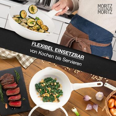 Сковорода Moritz & Moritz 26 см з кришкою Бежева - антипригарне покриття, Soft-Touch ручка, для смаження, тушкування та приготування на пару, підходить для всіх типів плит
