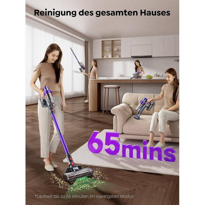 Акумуляторний пилосос SMOTURE 50000 Па, 65 хв роботи, з турбощіткою, для шерсті тварин, килимів, підлоги, авто - фіолетовий