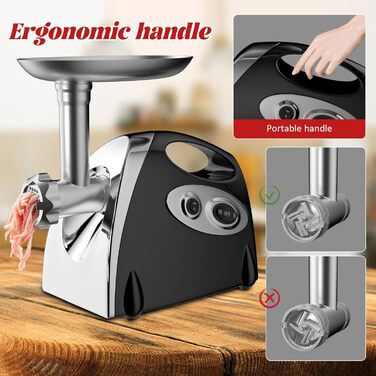 Електрична м'ясоподрібнювач Fleischwolf 2800W, 3 диски, з насадкою для ковбас, чорний