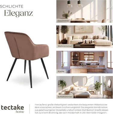 Крісло Tectake® для вітальні та обідньої кімнати з підлокітниками, м'яке крісло з оксамитовою подушкою, коричнево-чорне (6 шт. в наборі)