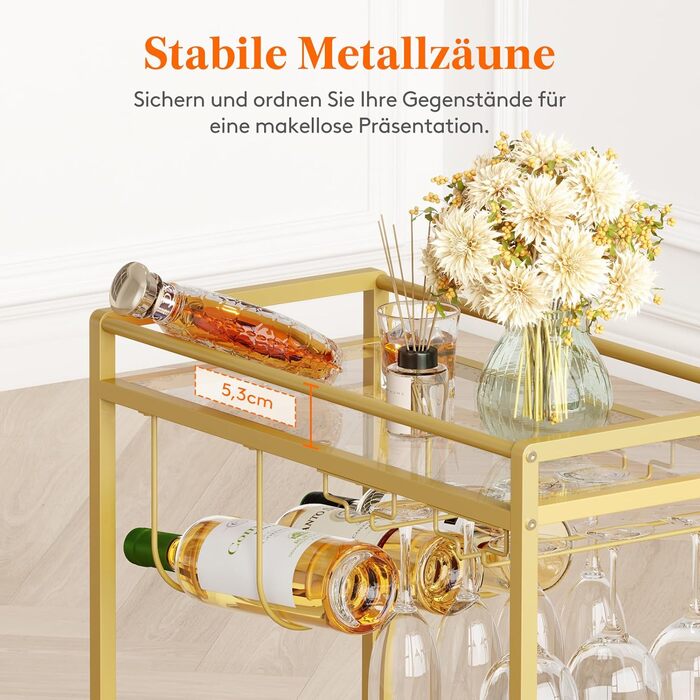Візок кухонний LifeWit з 3 рівнями, сервірувальний візок на колесах, візок-бар для кухні, вітальні, їдальні, офісу (золотий, 60x30x71 см)