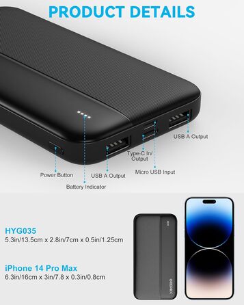 Набір з 2 шт. , компактний, входи Type-C/micro, 2 виходи USB/USB-C, чорний, 10000mAh