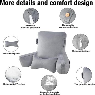 Лежанка для читання в ліжко для дорослих Suewidfay, 90x80 см, велика спинка з підголовником та підлокітником, комфортна подушка для читання в ліжко, диван або на підлогу