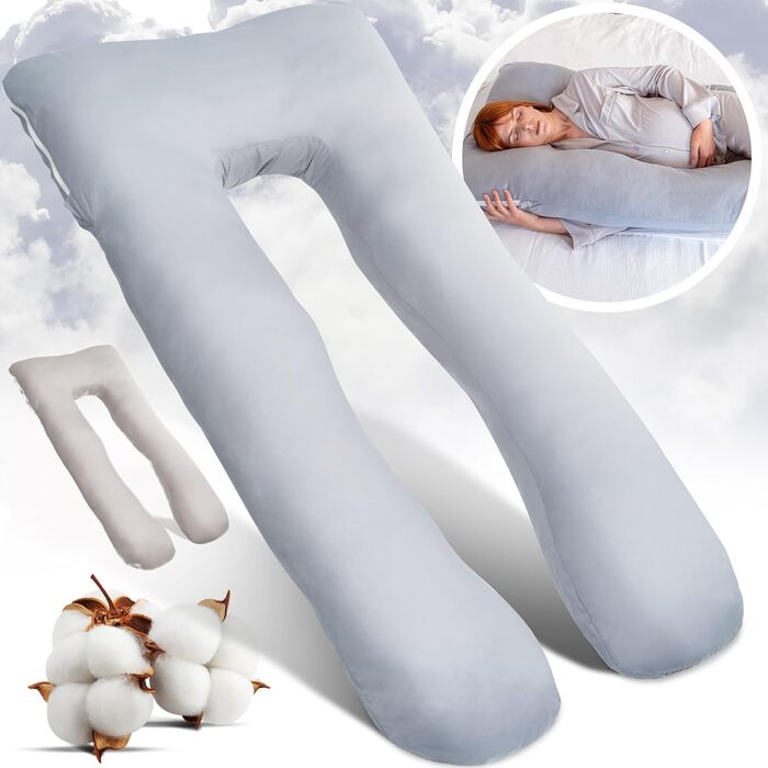 Подушка для сну на боці з двома чохлами - подушка для годування XXL, вагітна подушка для сну | Подушка для вагітних | Body Pillow | Подушка для сну та терапії | Комфортна подушка | Гнутий наповнювач з бавовняного джерсі