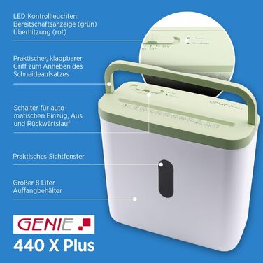 Шредер Genie 440 X II P4: актовий, з автоматичним стартом, 9л, для дому та офісу, зелений