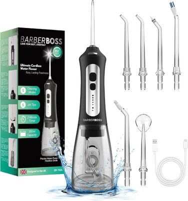 Електрична ірigator для порожнини рота BarberBoss QR-7024 (білий/чорний) - 5 режимів, 5 насадок