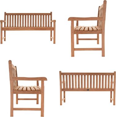 Садова лавка Divero Abruzzo 3-місна з тикового дерева, оброблена, коричнева