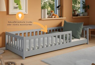 Дитяче ліжко Kids Collective Kinderbett з бортиками та ламелями, 80x180 см, сірий, для дітей від 4 до 18 років