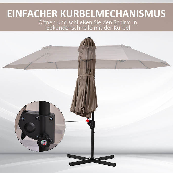 Outsunny Double Parasol Centilever Parasol Double Parasol з регульованим садовим парасолькою Sunshade Metal Brown 440 x 270 x 250 см