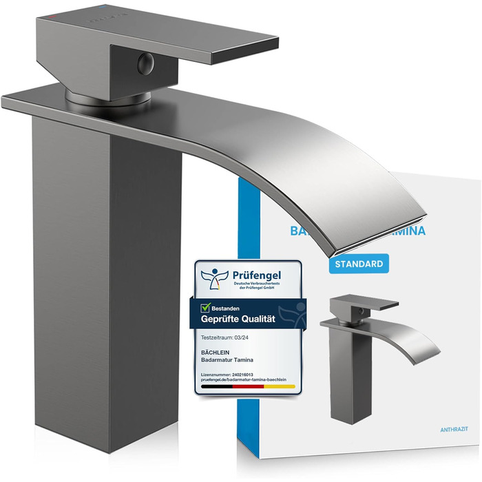 Змішувач для ванної кімнати Bächlein Tamina з водоспадним дизайном, однозахватний, антрацит, з монтажним комплектом