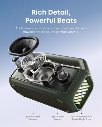 Soundcore Boom 2 - Портативна Bluetooth Колонка, 80W, Сабвуфер, LED, IPX7, 24h, USB-C, BT 5.3