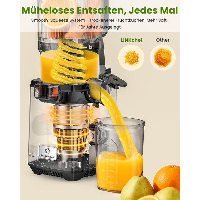 LINKChef Slow Juicer: повільний соковичавник для овочів та фруктів, 1.8 л, з функцією реверсу, BPA Free