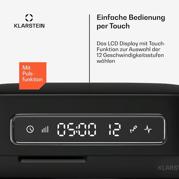 Кухонна машина Klarstein Chiara 1600W: 5л чаша з нержавіючої сталі, 12 швидкостей, LCD-дисплей, тиха робота (≤72 дБ), набір для випічки, корпус з алюмінію, чорний колір