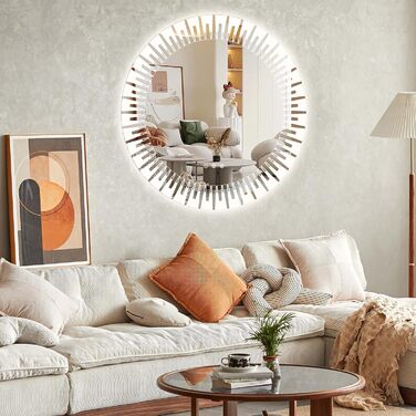 Дзеркало для ванної кімнати YOLEO з підсвічуванням 90x70 см, LED дзеркало з переднім та заднім освітленням, дзеркало для стіни з пам'яттю, 3 регульовані кольори світла, антизапотівання