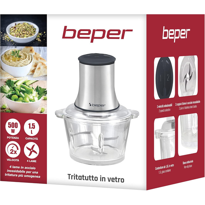 Кухонний комбайн Beper P102ROB001 зі скляною чашею, сірий/чорний
