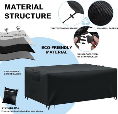 Водонепроникний чохол для садовой меблів - захисна тканина 420D Oxford, чорний, 180x120x74 см
