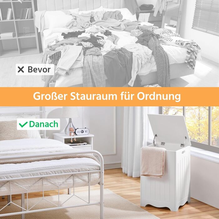 Кошик для білизни Yaheetech з кришкою, 96L, дерев'яний, білий, 39.5x39.5x61 см