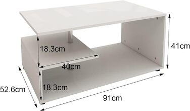 Журнальний столик ML-Design білий 110 х 50 х 41 см, Місткий стіл для вітальні з 4 полицями на 3 рівнях, Сучасний журнальний столик з великою кількістю місця для зберігання, Дерев'яний журнальний столик, Журнальний столик для вітальні Стіл дерев'яний (91х4