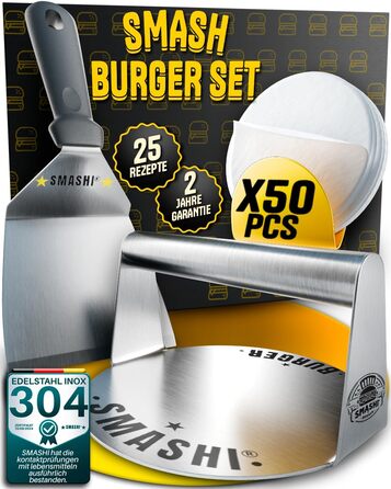 Набір для приготування бургера SMASHI®: прес, дві форми, лопатка, 50 паперів для гриля, рецепти (базовий)