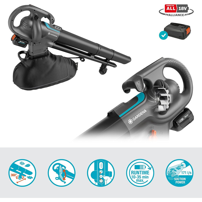 Пилосос-подрібнювач листя Gardena PowerJetCollect з потужним всмоктуванням та металевим ротором