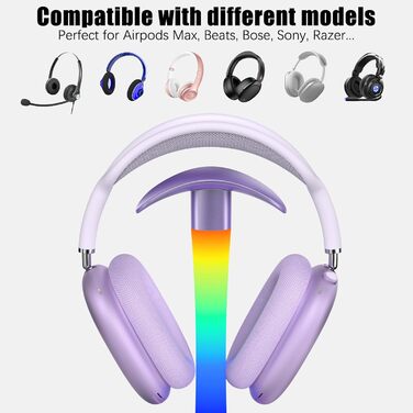 Підставка для навушників з бездротовим зарядним пристроєм, RGB-підсвічуванням, сумісна з Airpod Max, Airpod Pro/3/2, iPhone 16/15/14/13/12/11, Samsung, подарунок для геймерів (фіолетовий)