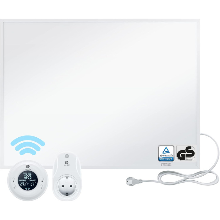 Інфранічний обігрівач BR Bringer 450 Вт з термостатом та пультом дистанційного керування - Економний інфрачервоний електрообігрівач. 5 років гарантії, TÜV GS, німецька якість (білий)