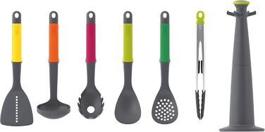 Набір кухонних помічників Joseph Joseph Elevate, 6 предметів з поворотним підставкою, ергономічні силіконові ручки, антипригарне покриття (з пінцетом, багатокольоровий)