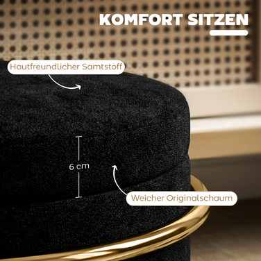 HOMCOM Пуф з місцем для зберігання, м'який підніжок, металевий каркас, позолочений, чорний
