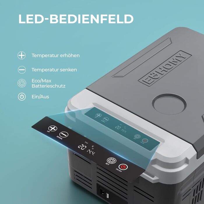 EUHOMY компресорний холодильник 10L (-20℃~20℃) 12/24V DC & 230V AC з Bluetooth, швидке охолодження 15 хв, для кемпінгу та подорожей