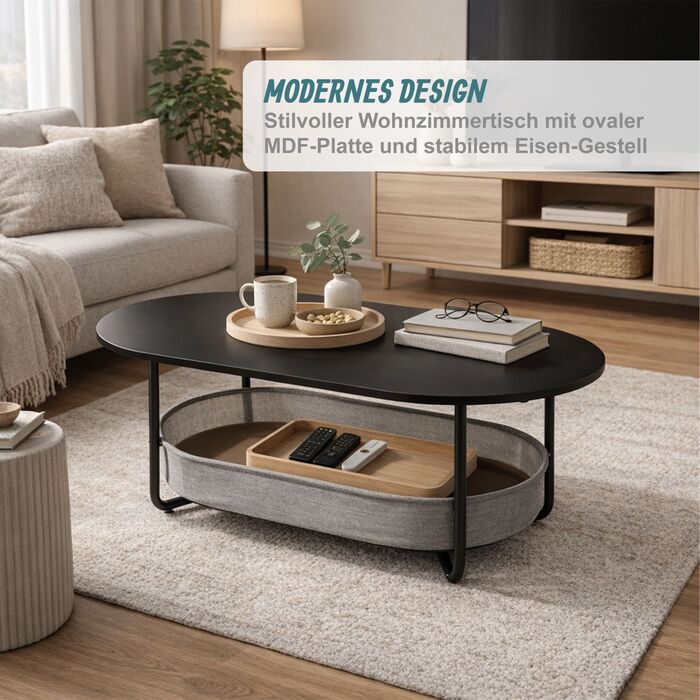 Столик журнальний Relaxdays овальної форми з місцем для зберігання