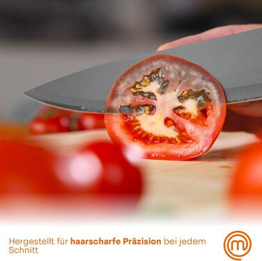 Набір ножів MasterChef 5-ти частинний: поварський, хлібний, для овочів, сантоку та універсальний, з нержавіючої сталі, чорний, з м'якими ручками