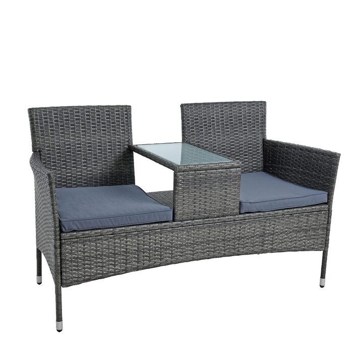 Садові меблі ESTEXO з ротангу для 2 осіб: Лавка, комплект для відпочинку, балконні меблі, сірий антрацит