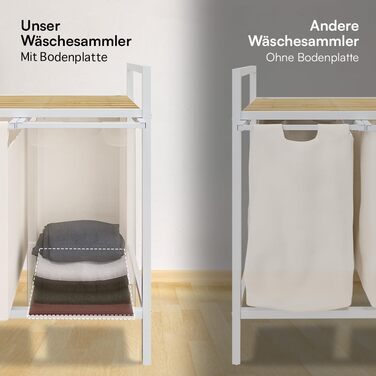 STEELSØN Rigil Кошик для білизни з 2 відділеннями та полицею з бамбука – 2 шт. по 45 л, чорний металевий сортер для білизни з висувними мішками