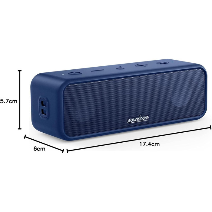 Soundcore 3 Bluetooth Портативна Колонка: Стерео Звук, Titan Membrana, BassUp, 24 год, IPX7, EQ, для дому та на вулицю (Чорний)