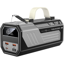 Power Bank 70000mAh 100W з USB-C, кабель, сірий - портативний акумулятор для iPhone, iPad, Samsung