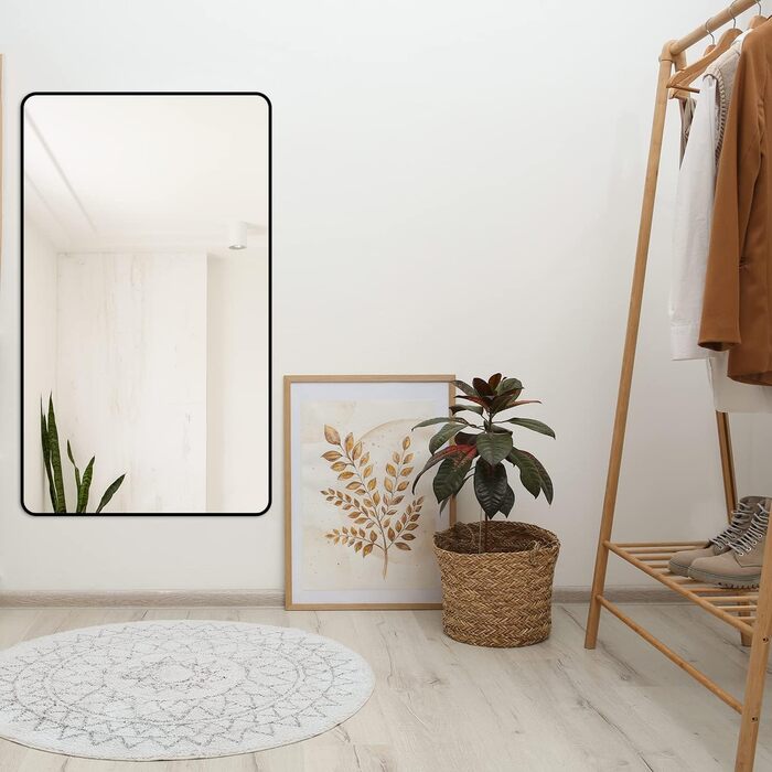 Дзеркало Boromal Spiegel Schwarz 100x60 см: прямокутне дзеркало з металевим каркасом для ванної кімнати, спальні, туалетного приміщення. Чорний колір.