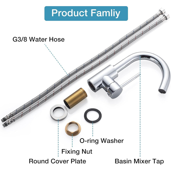 Змішувач для ванної кімнати/кухні 360° з нержавіючої сталі, однорідний, висота виливу 150 мм, щіткова обробка, нікель (хром)