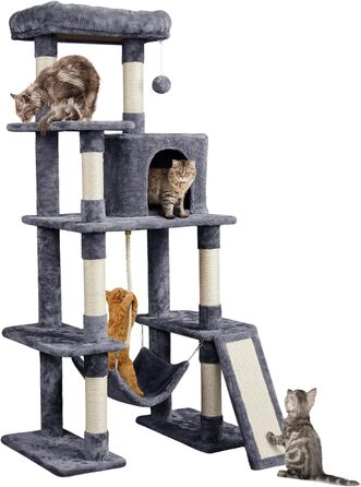 Кігтеточка для котів Yaheetech Cat Tree 159см Міцне котяче дерево з котячими печерами та платформами Ігровий будиночок для котів темно-сірий