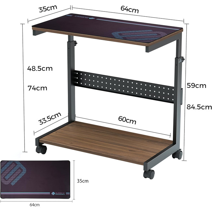 Підставка для комп'ютера EUREKA ERGONOMIC, регульована по висоті, ATX, для CPU, під стіл, з роликами та підкладкою під мишу (волоський горіх)